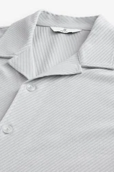 Next Poloshirt Strukturiertes Jerseyhemd Slim Fit Grau/Weiß/Silber/Hellgrau