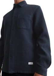 Marc O'Polo Langarmhemd Waffelstruktur Dunkelblau/Hellblau/Blau