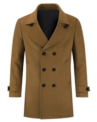 Allthemen Wollmantel Herren Mittellang Zweireihig Braun/Khaki/Beige