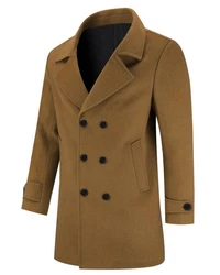 Allthemen Wollmantel Herren Mittellang Zweireihig Braun/Khaki/Beige