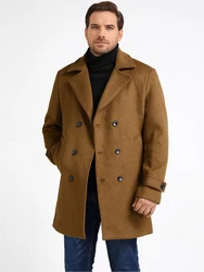 Allthemen Wollmantel Herren Mittellang Zweireihig Braun/Khaki/Beige