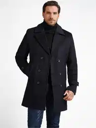 Wollmantel Herren Wintermantel Mittellang Zweireihig Herrenmantel fr Business