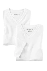 MARVELIS V-Shirt T-Shirt Doppelpack V-Ausschnitt Weiß/Creme/Grau/Dunkelblau