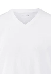 MARVELIS V-Shirt T-Shirt Doppelpack V-Ausschnitt Weiß/Creme/Grau/Dunkelblau