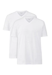 MARVELIS V-Shirt T-Shirt Doppelpack V-Ausschnitt Weiß/Creme/Grau/Dunkelblau