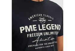 PME LEGEND T-Shirt Short Sleeve R-Neck Frontprint Dunkelblau/Braun/Gelb
