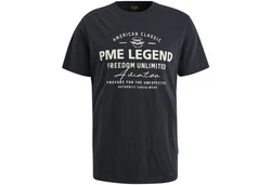 PME LEGEND T-Shirt Short Sleeve R-Neck Frontprint Dunkelblau/Braun/Gelb