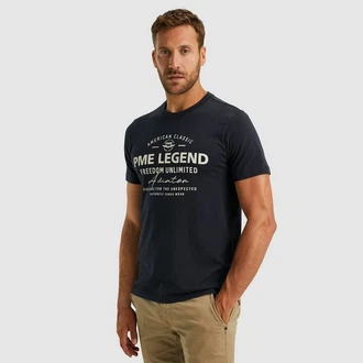 PME LEGEND T-Shirt Short Sleeve R-Neck Frontprint Dunkelblau/Braun/Gelb PME LEGEND T-Shirt Short Sleeve R-Neck Frontprint Dunkelblau/Braun/Gelb