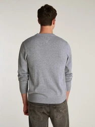 Tommy Jeans Strickpullover TJM LINEAR SMALL CHEST SWEATER Grau/Hellgrau