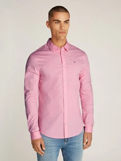 Tommy Jeans Herren Original Stretch Langarm Slim Fit Freizeithemd Rosa