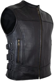Lederweste Herren Custom Biker Lederweste Motorrad Weste Schwarz