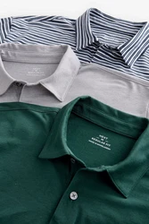 Next Poloshirt Poloshirts aus Jersey im 3er-Pack Dunkelgrün/Blau/Grau