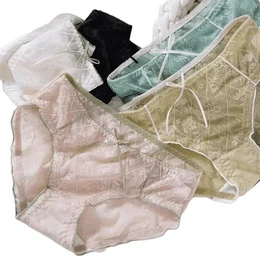 Slip 5 Paar Spitzenunterhose, sexy, ausgeschnitten, Netzstoff, nahtlos, (dnne, Dreiecksunterwsche fr junge Frauen)