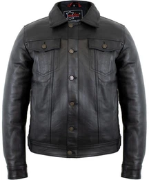 Lederjacke Herren Echtleder Jacke im Jeans Stil aus Rindsleder in schwarz