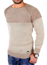 Reslad Strickpullover Herren Two Tone Rundhals Pullover RS-16081 Beige/Braun/Khaki/Orange