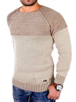 Reslad Strickpullover Herren Two Tone Rundhals Pullover RS-16081 Beige/Braun/Khaki/Orange