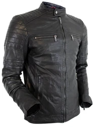 MDM Herren Freizeit Biker Lederjacke Schwarz/Braun/Grau/Dunkelgrau