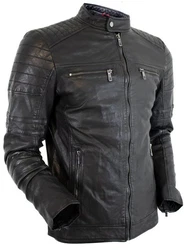 MDM Herren Freizeit Biker Lederjacke Schwarz/Braun/Grau/Dunkelgrau