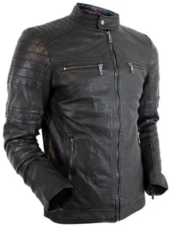 MDM Herren Freizeit Biker Lederjacke Schwarz/Braun/Grau/Dunkelgrau