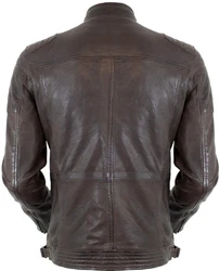 MDM Herren Freizeit Biker Lederjacke Dunkelbraun/Braun/Grau