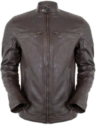 MDM Herren Freizeit Biker Lederjacke Dunkelbraun/Braun/Grau