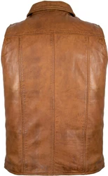 MDM Herren Freizeit Lederweste Braun/Beige/Rot