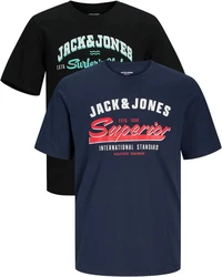Jack & Jones Print-Shirt (2er-Pack) Schwarz/Dunkelblau/Blau/Mischfarben