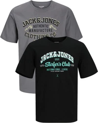 Jack & Jones Print-Shirt (2er-Pack) Dunkelgrün/Schwarz/Rot/Grün
