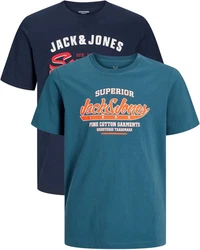 Jack & Jones Print-Shirt (2er-Pack) Blau/Dunkelblau/Mischfarben