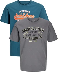 Jack & Jones Print-Shirt (2er-Pack) Blau/Rot/Mischfarben/Pastell/Grau