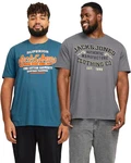 Jack & Jones Print-Shirt (2er-Pack) Blau/Rot/Mischfarben/Pastell/Grau