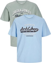 Jack & Jones Print-Shirt (2er-Pack) Blau/Hellblau/Grau