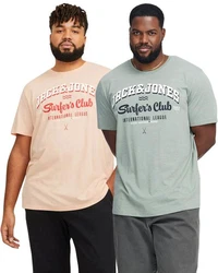 Jack & Jones Print-Shirt (2er-Pack) Grün/Grau/Lila/Khaki/Blau/Türkis