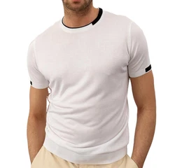 danger Poloshirt Herren Strick-T-Shirt Weiß/Grau/Schwarz