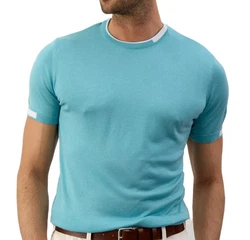 danger Poloshirt Herren Strick-T-Shirt Hellblau/Türkis/Blau