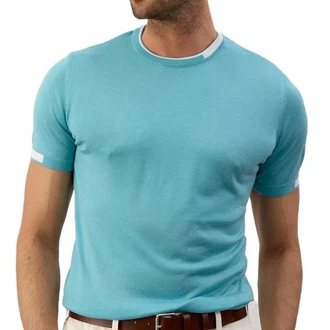 danger Poloshirt Herren Strick-T-Shirt Hellblau/Türkis/Blau
