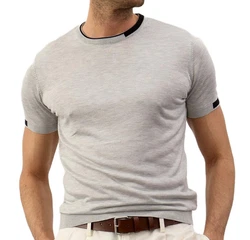danger Poloshirt Herren Strick-T-Shirt Grau/Khaki