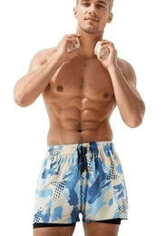 Badeshorts Herren Badehose mit doppelter Schicht, bergroe, lockere Badehose mit Druckmuster, schnell trocknend, geeignet fr Thermalbder und Strand