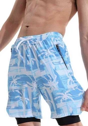 AUKUU Badeshorts Herren Doppellagige Shorts Blau/Hellblau