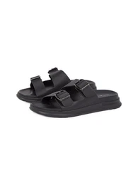 D DENSITY HILFIGER LTH SAND Pantolette, Sommerschuh, Bequemschuh, Schlupfschuh mit verstellbaren Schnallen