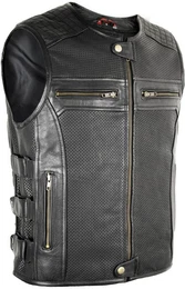 Lederweste Herren Biker Lederweste Racing Bikerweste Custom Perforiertes Leder