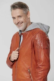 Lederjacke Arrow Herren Lederjacke Kapuze Lammnappa burned orange