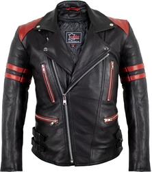 MDM Motorradjacke Herren Retro Lederjacke Motorrad Jacke mit Protektoren Biker Oldschool Schwarz