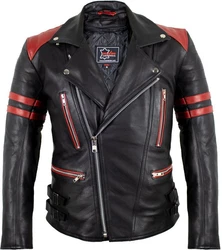 MDM Motorradjacke Herren Retro Lederjacke Motorrad Jacke mit Protektoren Biker Oldschool Schwarz