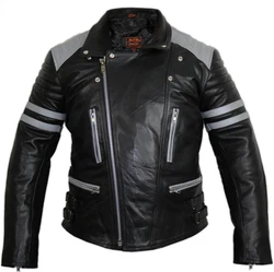 MDM Motorradjacke Herren Retro Lederjacke Motorrad Jacke mit Protektoren Biker Oldschool Schwarz