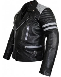 MDM Motorradjacke Herren Retro Lederjacke Motorrad Jacke mit Protektoren Biker Oldschool Schwarz