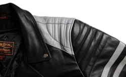 MDM Motorradjacke Herren Retro Lederjacke Motorrad Jacke mit Protektoren Biker Oldschool Schwarz