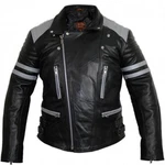 MDM Motorradjacke Herren Retro Lederjacke Motorrad Jacke mit Protektoren Biker Oldschool Schwarz
