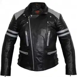 Motorradjacke Herren Retro Lederjacke Motorrad Jacke in Schwarz mit Protektoren Biker Oldschool Motorrad Lederjacke