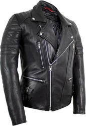 MDM Motorradjacke Herren Retro Lederjacke Motorrad Jacke mit Protektoren Biker Oldschool Schwarz